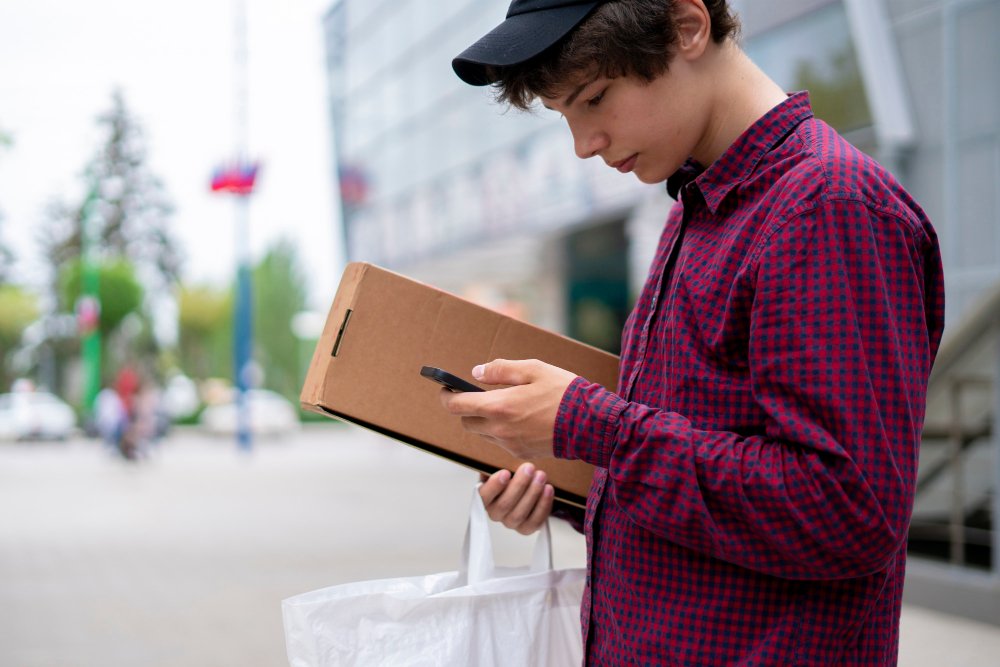 teen courier delivery package